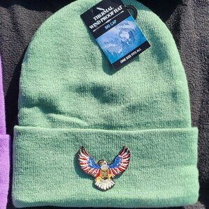 American Eagle Patched Knit Cuffed Beanie in Mint Green